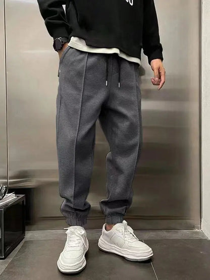Men's Hip Hop Loose Fit Jogger Pants 2025 Thick Warm Fleece Sweatpants with Drawstring Elastic Cuffs for Casual Streetwear