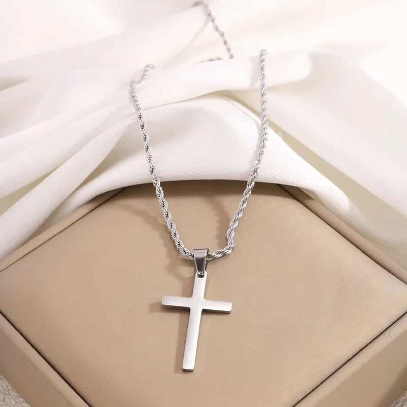 GANEMLY 316L Stainless Steel Casting Metal Cross Pendant Necklace For Men Women Punk Hip Hop Chain Collar Jewelry Waterproof