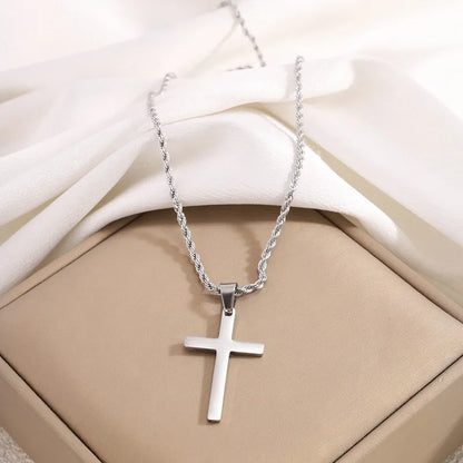 GANEMLY 316L Stainless Steel Casting Metal Cross Pendant Necklace For Men Women Punk Hip Hop Chain Collar Jewelry Waterproof