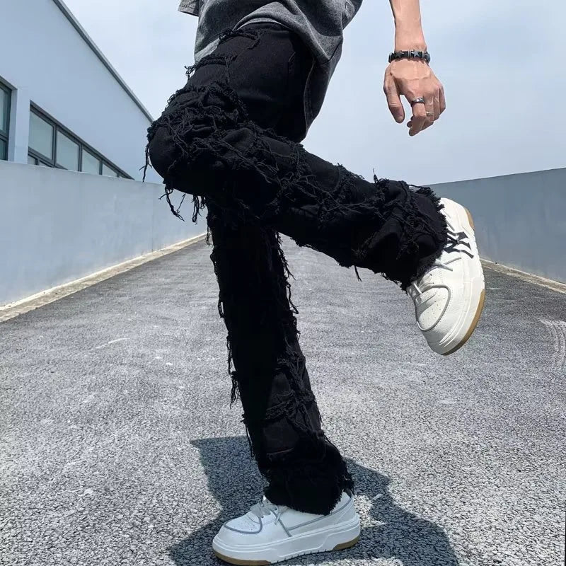 2023 men jeans Pants Hole Ripped Hip Hop Straight Vintage Denim Trousers hip-hop Retro Washed Straight Men pants y2k jeans