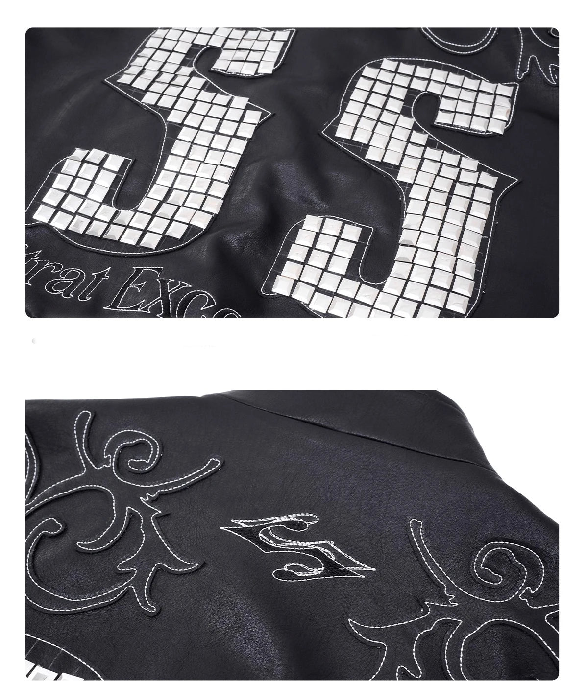 Motorcycle Style Black Short PU Leather Jacket Metal Letter Embroidered Leather Coat Men