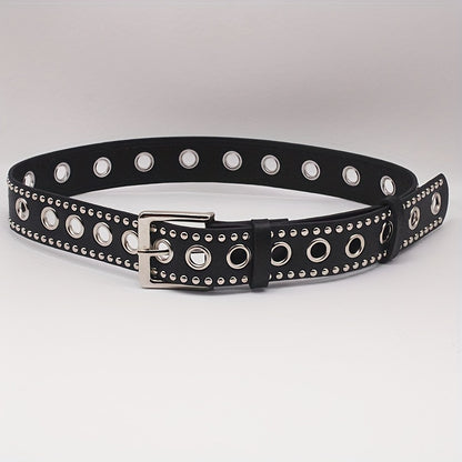 Punk Eyelet Rivet Studded Belts Black Hip Hop PU Waistband Trendy Jeans Pants Belt For Women & Men