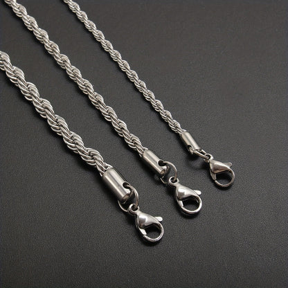 1pc Stainless Steel Twisted Chain Hip Hop Pendant Necklace for Men and Women