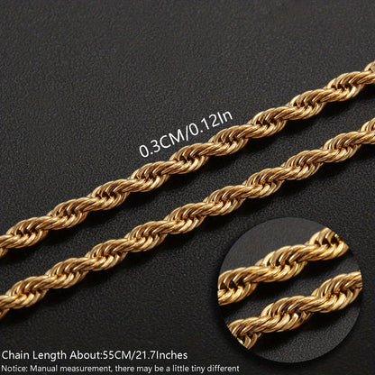 1pc Stainless Steel Twisted Chain Hip Hop Pendant Necklace for Men and Women