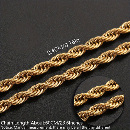 1pc Stainless Steel Twisted Chain Hip Hop Pendant Necklace for Men and Women
