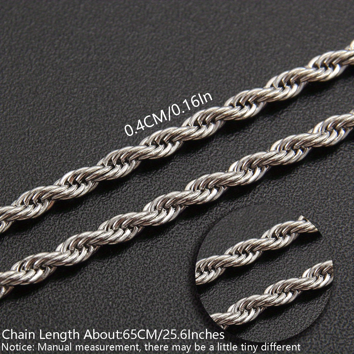 1pc Stainless Steel Twisted Chain Hip Hop Pendant Necklace for Men and Women