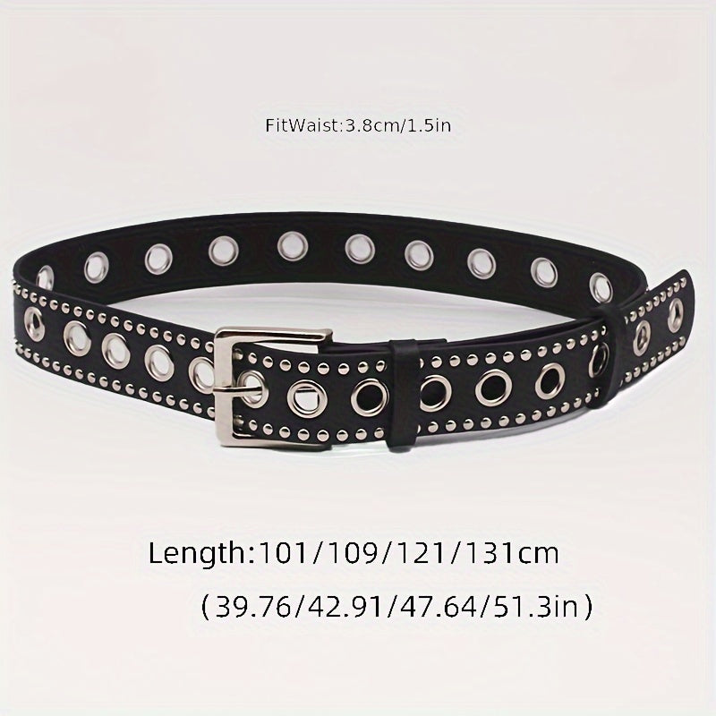 Punk Eyelet Rivet Studded Belts Black Hip Hop PU Waistband Trendy Jeans Pants Belt For Women & Men