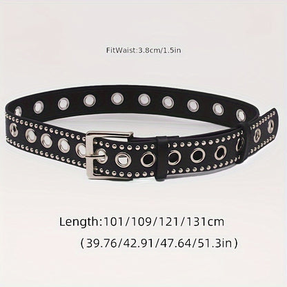 Punk Eyelet Rivet Studded Belts Black Hip Hop PU Waistband Trendy Jeans Pants Belt For Women & Men