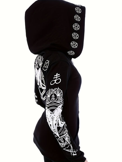 Women's Fashion Punk Style Geometric Print Zipper Sweatshirt