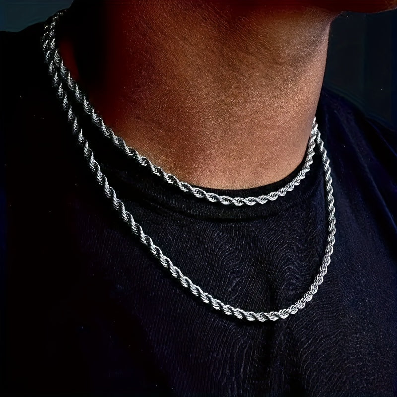 1pc Stainless Steel Twisted Chain Hip Hop Pendant Necklace for Men and Women