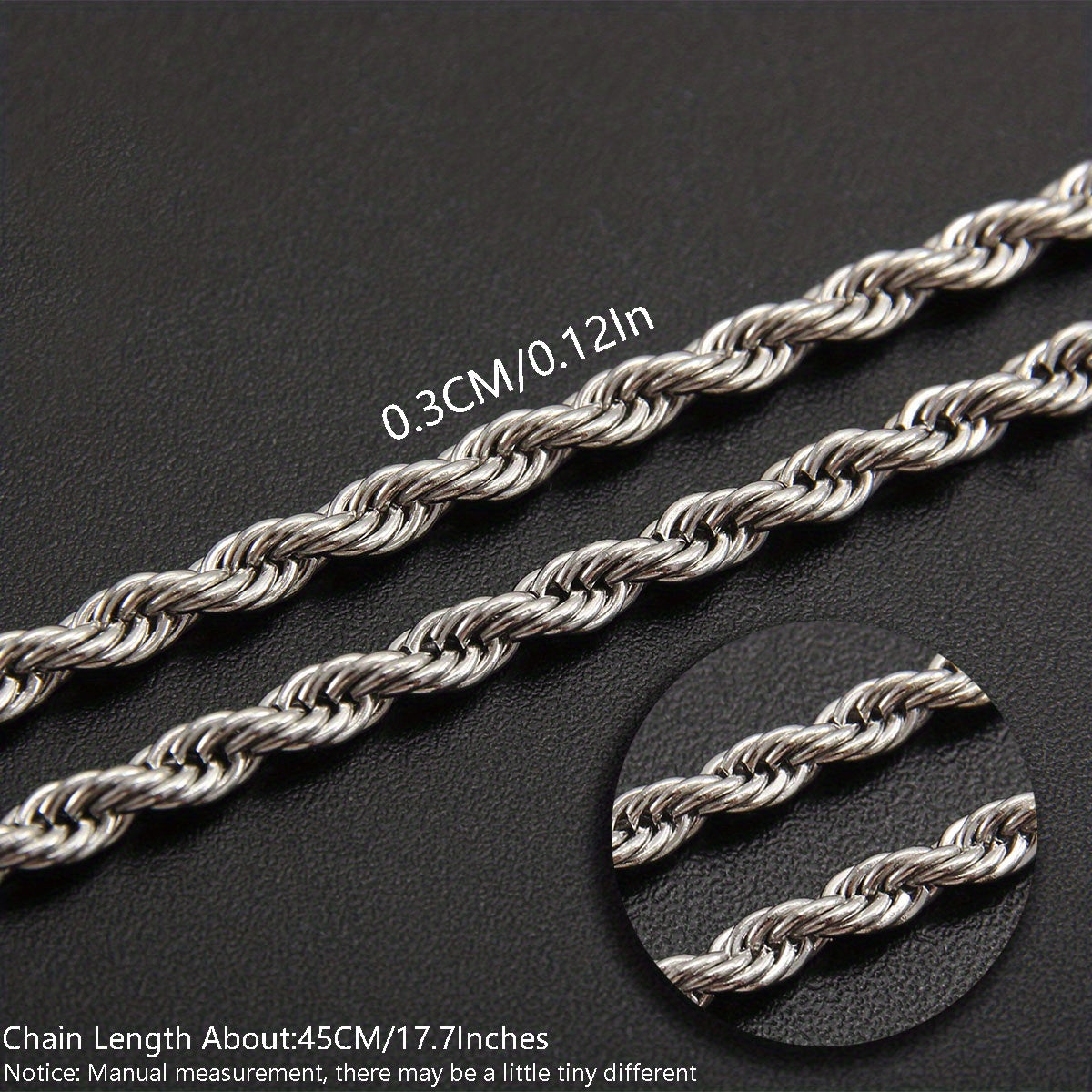 1pc Stainless Steel Twisted Chain Hip Hop Pendant Necklace for Men and Women