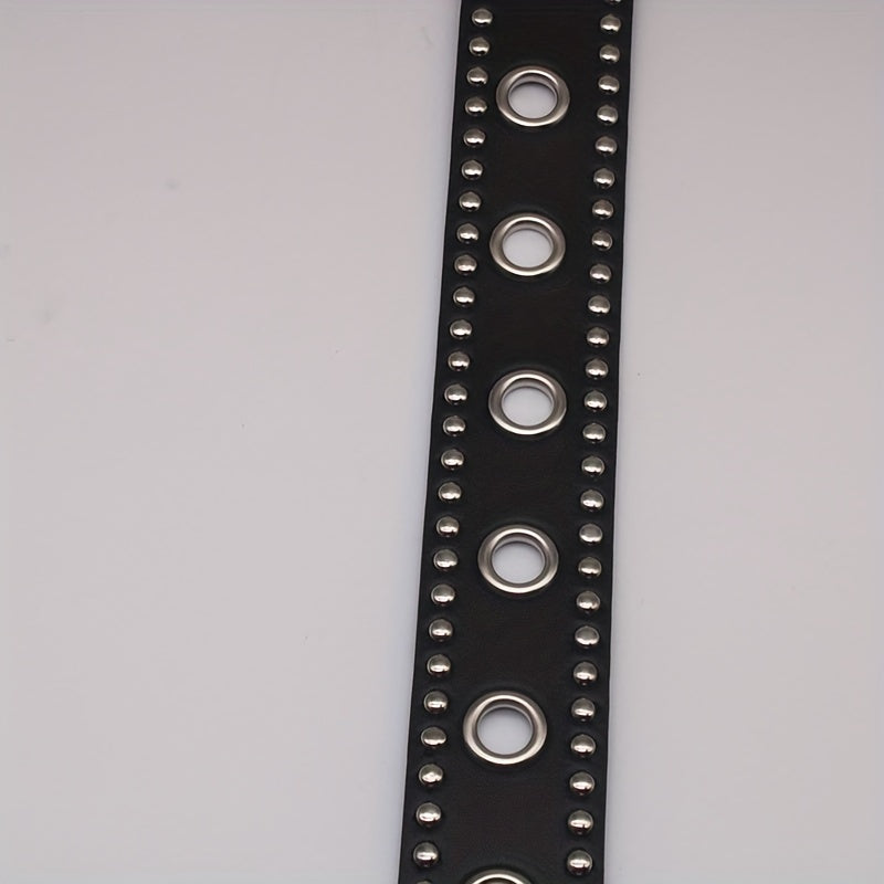 Punk Eyelet Rivet Studded Belts Black Hip Hop PU Waistband Trendy Jeans Pants Belt For Women & Men