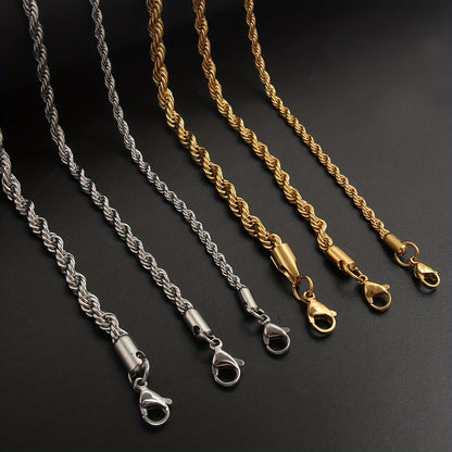 1pc Stainless Steel Twisted Chain Hip Hop Pendant Necklace for Men and Women