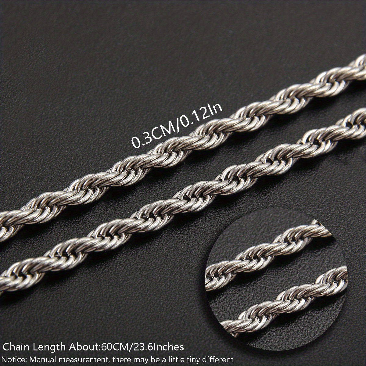 1pc Stainless Steel Twisted Chain Hip Hop Pendant Necklace for Men and Women