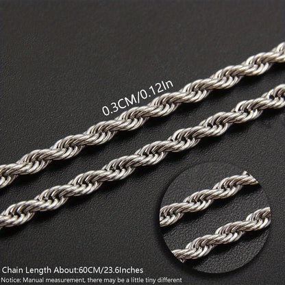 1pc Stainless Steel Twisted Chain Hip Hop Pendant Necklace for Men and Women