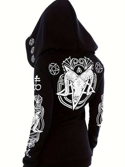 Women's Fashion Punk Style Geometric Print Zipper Sweatshirt